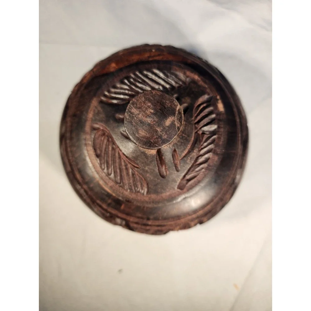 Vintage African Wooden Spice Jar Round Handmade Elephants Approx. 3